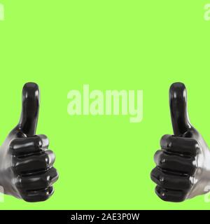 Zwei semmetric Hände auf grünem Hintergrund Geste ist alles gut. 3D-Rendering Stockfoto