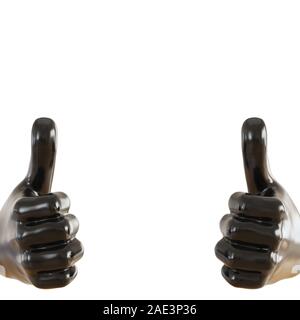 Schwarze Figur der eine Hand mit einem Hervorstehenden Daumen hoch auf isolierten Hintergrund. 3D-Rendering Stockfoto
