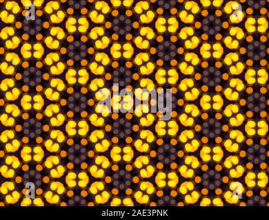 Nahtlose Muster von sich wiederholenden helle gelbe Defokussierten bokeh Lichter auf dunklem Hintergrund. Stockfoto