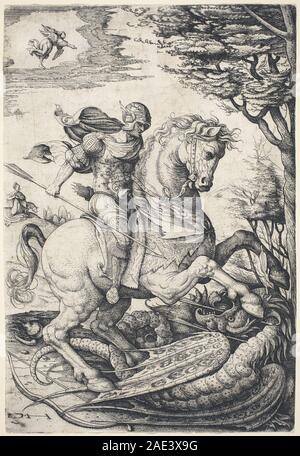 Saint George auf dem Pferderücken Slaying der Drache Daniel Hopfer, Saint George Slaying Dragon auf dem Pferderücken Stockfoto