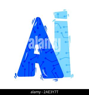 AI Hand gezeichnet. Künstliche Intelligenz Emblem. Neuronale Netze Konzept. Vector Illustration. Stock Vektor