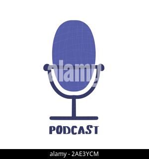 Mikrofon Zeichen auf weißem Hintergrund. Podcast logo Emblem. Mike Symbol. Vector Illustration. Stock Vektor