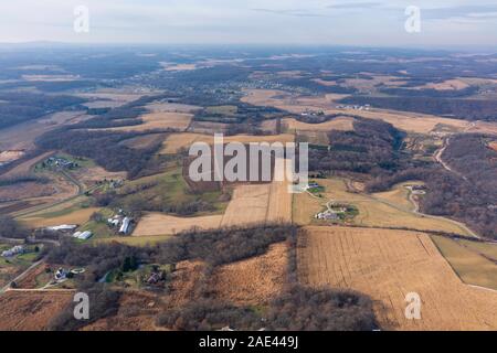 Luftaufnahme des ländlichen Cross Plains, Dane County, Wisconsin, USA. Stockfoto