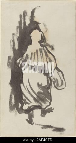 Walking Figure von hinten gesehen, gemalt von Edouard Vuillard um 1894, zeigt eine Einzelfigur, die vom Betrachter weggeht und sich auf Haltung, Bewegung und die umgebende städtische oder innere Umgebung im französischen Malstil des späten 19. Jahrhunderts konzentriert. Stockfoto