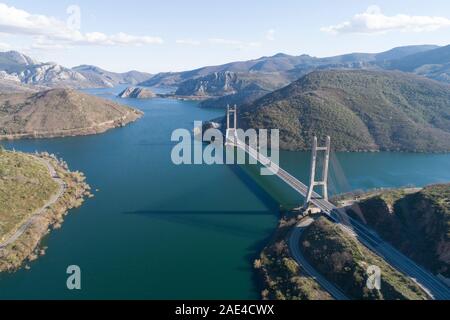 "Barrios de Luna "Reservoir von Luftbildern Drohne Anzeigen. Stockfoto