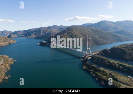 "Barrios de Luna "Reservoir von Luftbildern Drohne Anzeigen. Stockfoto