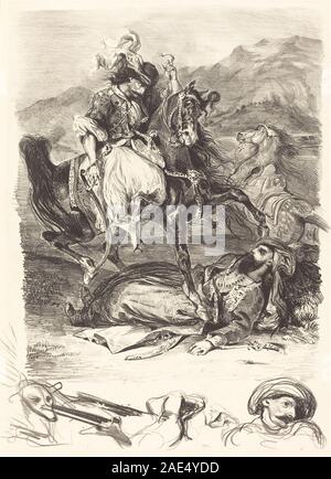 Die Schlacht der Giaour und der Pascha (Combat du Giaour et du Pacha); 1827 Datum Eugène Delacroix, die Schlacht der Giaour und der Pascha (Combat du Giaour et du Pacha), 1827 Stockfoto