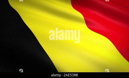 Flagge von Belgien. Realistische wehende Flagge 3D-Render Abbildung mit sehr detaillierten Stoff Textur Stockfoto