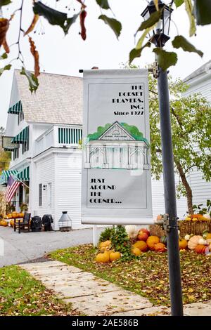 Dorset, Vermont - Oktober 1., 2019: Werbung Sign Dorset Playhouse an einem kalten, Herbst Tag im Neu-England Stadt Dorset. Stockfoto