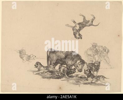 Stier durch Hunde angegriffen; c. 1825 Francisco de Goya, Bull von Hunden angegriffen, c 1825 Stockfoto