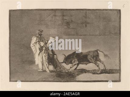 Los Moros capeo hacen otro en Plaza con su Albornoz (die Mauren machen ein anderes Spiel in den Ring der Stier mit Ihren Burnus); in oder vor 1816 Francisco de Goya, Los Moros capeo hacen otro en Plaza con su Albornoz (die Mauren machen ein anderes Spiel in den Ring der Stier mit Ihren Burnus), in oder vor 1816 Stockfoto