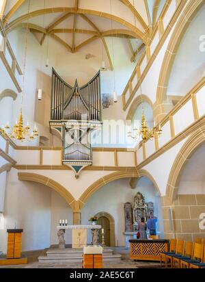 Musikorgel von Martin vier in der Kapelle Schloss Hartenfels die erste evangelische Kirche der Welt, Altstadt Torgau Sachsen Deutschland. Stockfoto