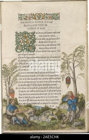 Eine pastorale Landschaft mit Schäfer spielt eine Viola und Panflöte; 1496/1497 Albrecht Dürer, eine pastorale Landschaft mit Schäfer spielt eine Viola und Panflöten, 1496-1497 Stockfoto