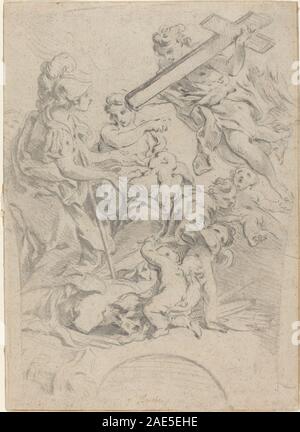 Ein Gemälde aus dem 18. Jahrhundert von Francois Boucher nach Giovanni Battista Gaulli, das die allegorischen Figuren des Glaubens und der Liebe darstellt. Die Arbeit konzentriert sich auf Gesten, klassische Komposition und symbolische Darstellung. Stockfoto