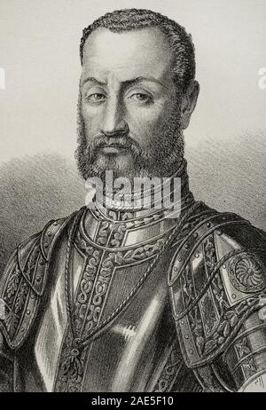 Fadrique Enríquez de Velasco (1460-1538). IV Almirante de Castila, IV Señor de Medina de Rioseco y III Conde de Melgar. Dibujo por Letre. Las Mejores. Litografía. Crónica de España, Historia y Ilustrada Descriptiva de Sus Provincias. Tomo Asturien und León, 1867. Biblioteca Histórico Militar de Barcelona, Cataluña, Spanien. Stockfoto