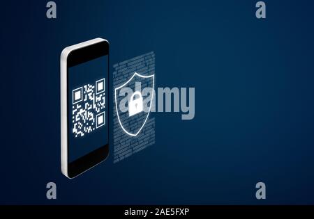 Mobile Verification System- und QR-Code scannen Sicherheitstechnik. Smart Phone scan QR-Code und Sicherheit und Schutz System Icons Stockfoto