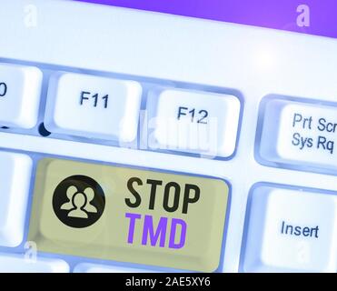 Konzeptionelle Handschrift zeigt Stop Tmd. Begriff Sinne verhindern, dass die Störung oder Problem bei der Kaumuskulatur Stockfoto
