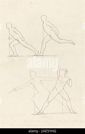 Zeigt eine Reihe von Studien, in denen die menschliche Figur sich auf Laufen, Laufen und Schlagen vorbereitet, wobei Anatomie, Haltung, und Bewegung. 1829 von George scharf nach John Flaxman veröffentlicht, um Konventionen klassischer Figurenstudien zu illustrieren. Stockfoto