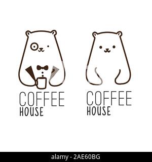 Vektor Polar bear Tee Kaffee trinken cartoon Charakter Symbol tragen Logo isoliert Abbildung: schwarz Stockfoto