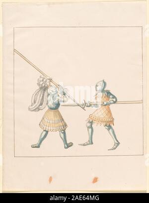 Diese deutsche Handschrift aus dem 16. Jahrhundert um 1515, bekannt als Freydal, zeigt Turniere und Kampfturniere Kaiser Maximilians I. die Illustrationen konzentrieren sich auf gepanzerte Ritter, Kampftechniken und zeremonielle Prunk der Renaissance-Turnierkultur. Stockfoto