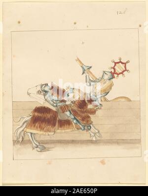 Eine deutsche Handschrift aus dem 16. Jahrhundert mit dem Titel „Freydal“ aus dem Jahr 1515, die Ritterkämpfe und Kämpfe zu Pferd bei Turnieren Kaiser Maximilians I. zeigt und Ritter, Rüstungen, Pferde und heraldische Banner zeigt. Das Werk veranschaulicht die Manuskriptillustration der Renaissance und die ritterliche Kultur. Stockfoto