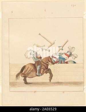 Eine deutsche Handschrift aus dem 16. Jahrhundert mit dem Titel „Freydal“ aus dem Jahr 1515, die Ritterkämpfe und Kämpfe zu Pferd während der Turniere Kaiser Maximilians I. zeigt und Ritter, Rüstungen, Pferde und heraldische Banner zeigt. Das Werk veranschaulicht die ritterliche Kultur der Renaissance und die Illustration der Handschriften. Stockfoto