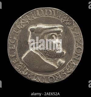 Eine deutsche Münze oder Medaille aus dem 16. Jahrhundert, die Friedrich III. Den Weisen, Herzog und Kurfürsten von Sachsen darstellt. Die Vorderseite zeigt sein Porträt im Profil, einschließlich Inschriften, Inschriften und heraldischen Symbolen, die numismatische Kunst des 16. Jahrhunderts und fürstliche Autorität widerspiegeln. Stockfoto
