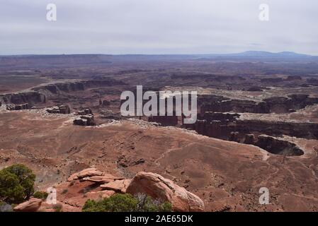 Blick auf das Monument Basin pinnacles von Insel im Himmel Bezirk im Canyonlands National Park. Pinnacle Rock Formationen sind in der Mitte sichtbar. Stockfoto