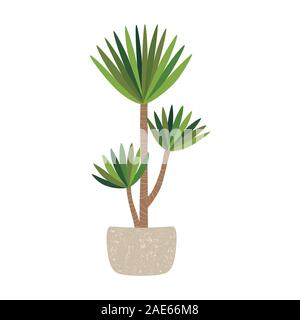 Yucca Pflanze im Topf, Heimat Baum. Vector Illustration auf weißem Hintergrund. Stock Vektor