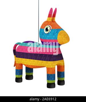 Mehrfarbige pinata auf weißem Hintergrund. 3D-Darstellung. Stockfoto