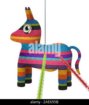Mehrfarbige pinata auf weißem Hintergrund. 3D-Darstellung. Stockfoto