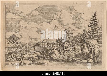 Drei Ziegen am Fluss; wahrscheinlich C. 1645/1656 Allart van Everdingen, drei Ziegen am Fluss, wahrscheinlich c 1645-1656 Stockfoto