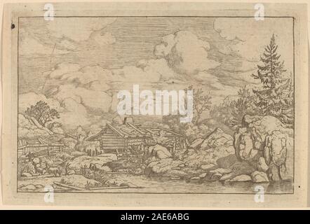 Drei Ziegen am Fluss; wahrscheinlich C. 1645/1656 Allart van Everdingen, drei Ziegen am Fluss, wahrscheinlich c 1645-1656 Stockfoto