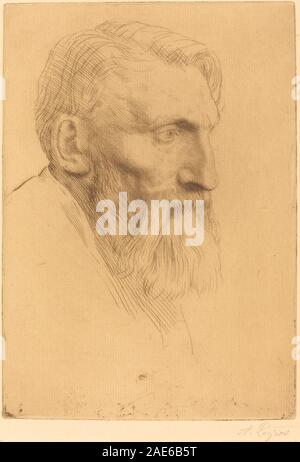 Alphonse Legros’ Kunstwerk zeigt den Bildhauer Auguste Rodin. Das Porträt betont Gesichtszüge, Ausdruck, Kleidung und französischen Porträtstil des 19. Jahrhunderts. Stockfoto
