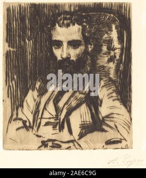 Alphonse Legros Porträt zeigt Florestan Mionnet. Das Kunstwerk betont Gesichtszüge, Ausdruck, Kleidung und französischen Porträtstil des 19. Jahrhunderts. Stockfoto