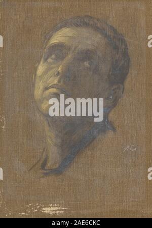 Diese Arbeit von Alphonse Legros zeigt den Kopf eines Mannes mit umgedrehten Augen, die Gesichtszüge, Augen, Nase, Mund, Ausdruck, Haare, Ohren und kompositorische Gestaltung. Das Kunstwerk spiegelt französische Porträtkonventionen des 19. Jahrhunderts wider. Stockfoto