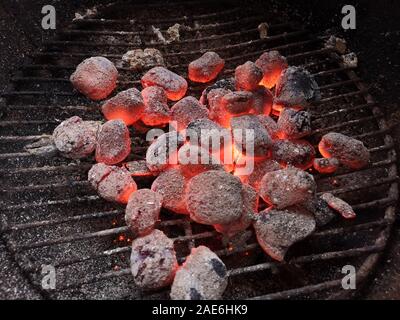 Nahaufnahme glühende Holzkohle vom Grill Gitter Stockfoto