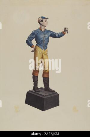 Diese Anhängestange, die zwischen 1935 und 1942 in den Vereinigten Staaten hergestellt wurde, ist ein Metall- oder Holzpfosten zur Sicherung von Pferden. Es betont funktionales Design, Form und amerikanische Outdoor-Ausrüstung des frühen 20. Jahrhunderts. Stockfoto