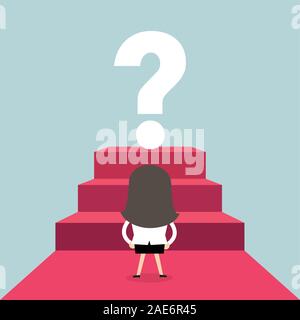 Geschäftsfrau am grossen Fragezeichen. Geschäftskonzept. Stock Vektor