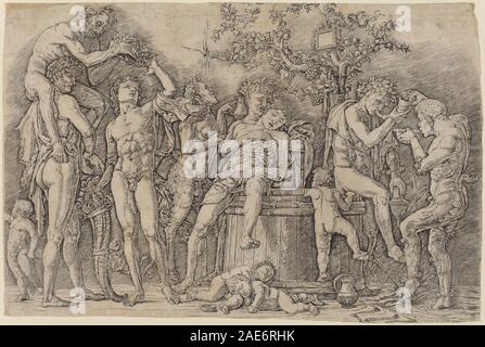 Bacchanal mit einem Wein der Mehrwertsteuer; c. 1475 Andrea Mantegna, Bacchanal mit einem Wein MW, c 1475 Stockfoto