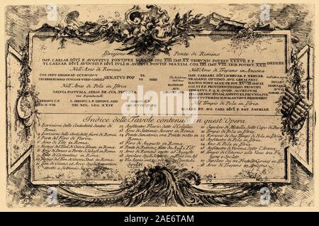 Textplatte. Stand: 1748. Abmessungen: Platte: 23,4 x 35,7 cm (9 3/16 x 14 1/16 in.) Blatt: 36,4 x 52,7 cm (14 5/16 x 20 3/4 in.). Medium: Radierung auf Bütten. Museum: Nationalgalerie, Washington DC. Autor: Giovanni Battista Piranesi. Stockfoto