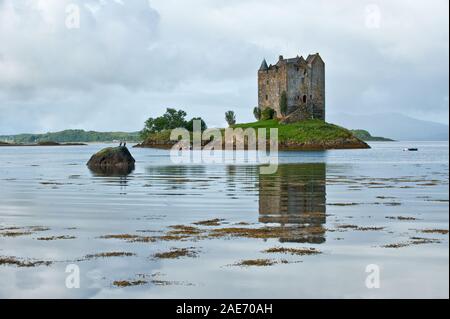 Stalker Burg auf einer kleinen Insel im Loch Laich, der Gezeiten. Ein Einlass des Loch Linnhe. West Highlands, Schottland Stockfoto