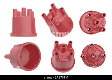 Kfz-Ersatzteilen Zündung Verteilerkappe auf weißem Hintergrund. 3D-Rendering Stockfoto