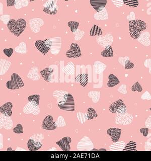 Süße Hand gezeichnet doodle Herzen nahtlose Muster, romantischen Hintergrund, großartig für Textilien, Valentines Tag einwickeln, Banner, Wallpaper - vektor design Stockfoto