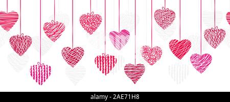 Süße Hand gezeichnet doodle Herzen nahtlose Muster, romantischen Hintergrund, großartig für Textilien, Valentines Tag einwickeln, Banner, Wallpaper - vektor design Stockfoto