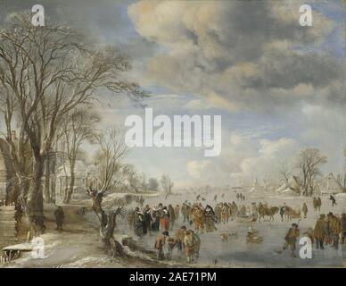 Winter in Holland: Skating Szene; 1645 Datum Aert van der Neer, Winter in Holland - Skating Szene, 1645 Stockfoto