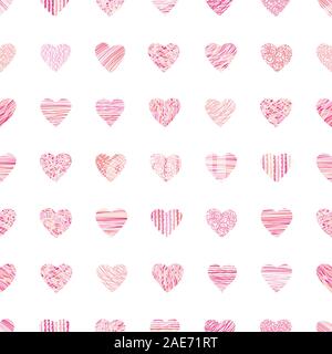 Süße Hand gezeichnet doodle Herzen nahtlose Muster, romantischen Hintergrund, großartig für Textilien, Valentines Tag einwickeln, Banner, Wallpaper - vektor design Stock Vektor