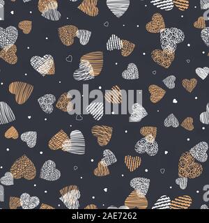 Süße Hand gezeichnet doodle Herzen nahtlose Muster, romantischen Hintergrund, großartig für Textilien, Valentines Tag einwickeln, Banner, Wallpaper - vektor design Stock Vektor