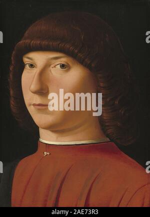 Porträt eines jungen Mannes, der Antonello da Messina zugeschrieben wurde, um 1475–1480, mit Gesichtszügen, Frisur, Kleidung, und Porträtkonventionen der frühen italienischen Renaissance. Stockfoto