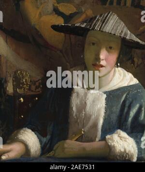 Mädchen mit Flöte; wahrscheinlich 1665/1675 zu Johannes Vermeer, Mädchen mit Flöte zugeschrieben, wahrscheinlich 1665-1675 Stockfoto